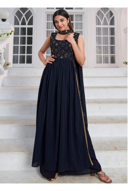 Blue Georgette Embroidered Festive Wear Salwar Kameez