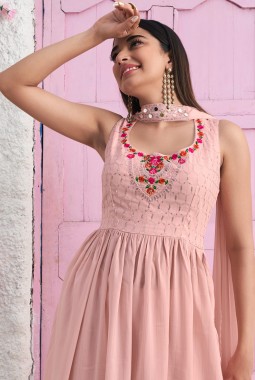 Peach Georgette Sequins Embroidered Festive Wear Salwar Kameez