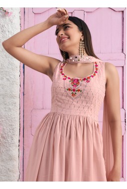 Peach Georgette Sequins Embroidered Festive Wear Salwar Kameez