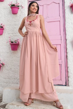 Peach Georgette Sequins Embroidered Festive Wear Salwar Kameez