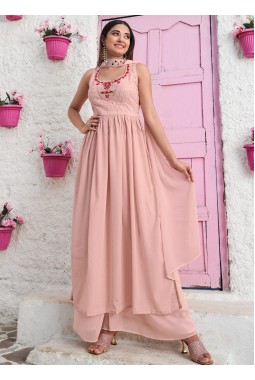 Peach Georgette Sequins Embroidered Festive Wear Salwar Kameez