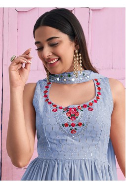 Sky Georgette Thread Embroidered Festive Wear Salwar Kameez