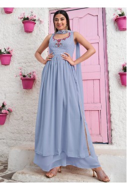 Sky Georgette Thread Embroidered Festive Wear Salwar Kameez
