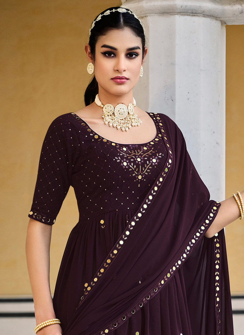 Purple Georgette Embroidered Festive Wear Salwar Kameez