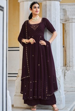 Purple Georgette Embroidered Festive Wear Salwar Kameez