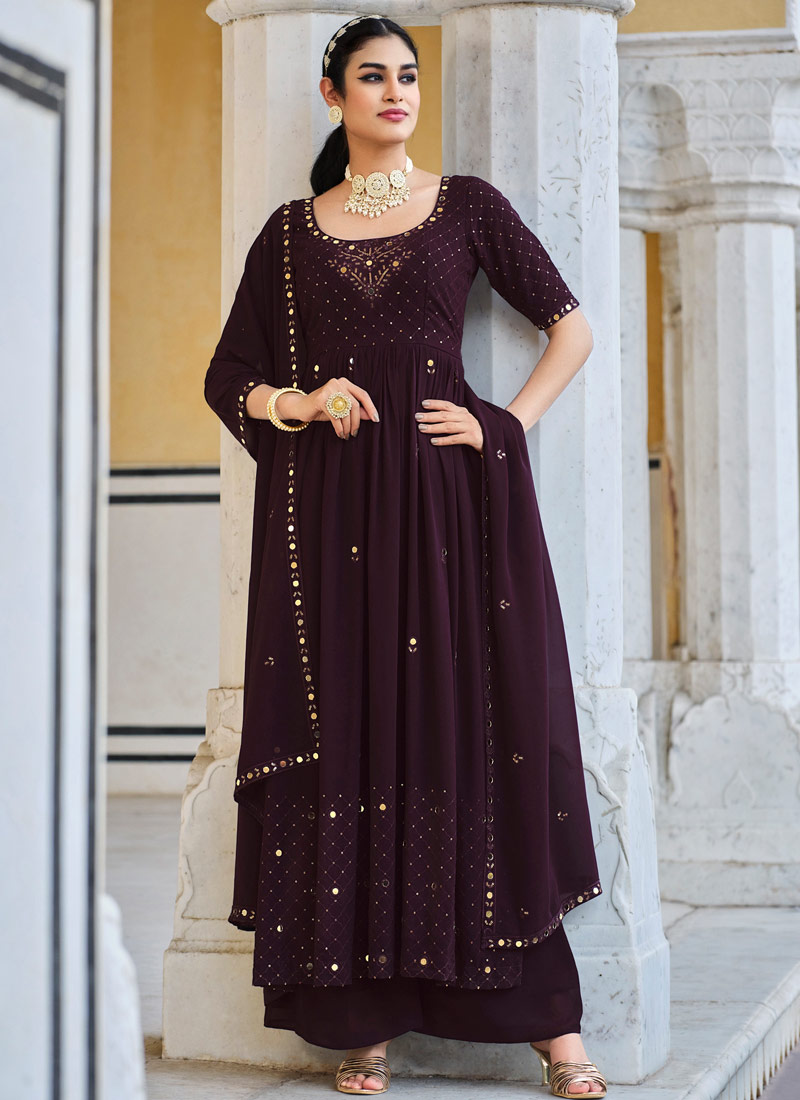 Purple Georgette Embroidered Festive Wear Salwar Kameez