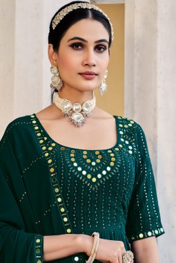 Green Georgette Sequins Embroidered Festive Wear Salwar Kameez