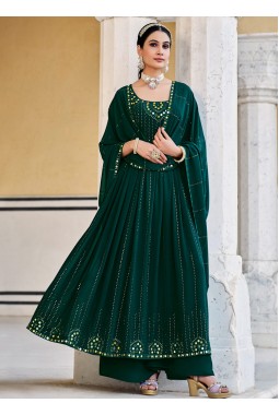 Green Georgette Sequins Embroidered Festive Wear Salwar Kameez