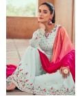 Sky Georgette Mirror Work Embroidered Festive Wear Salwar Kameez