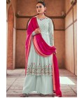 Sky Georgette Mirror Work Embroidered Festive Wear Salwar Kameez