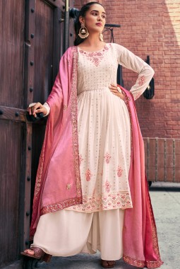 Chiku Georgette Mirror Work Embroidered Festive Wear Salwar Kameez