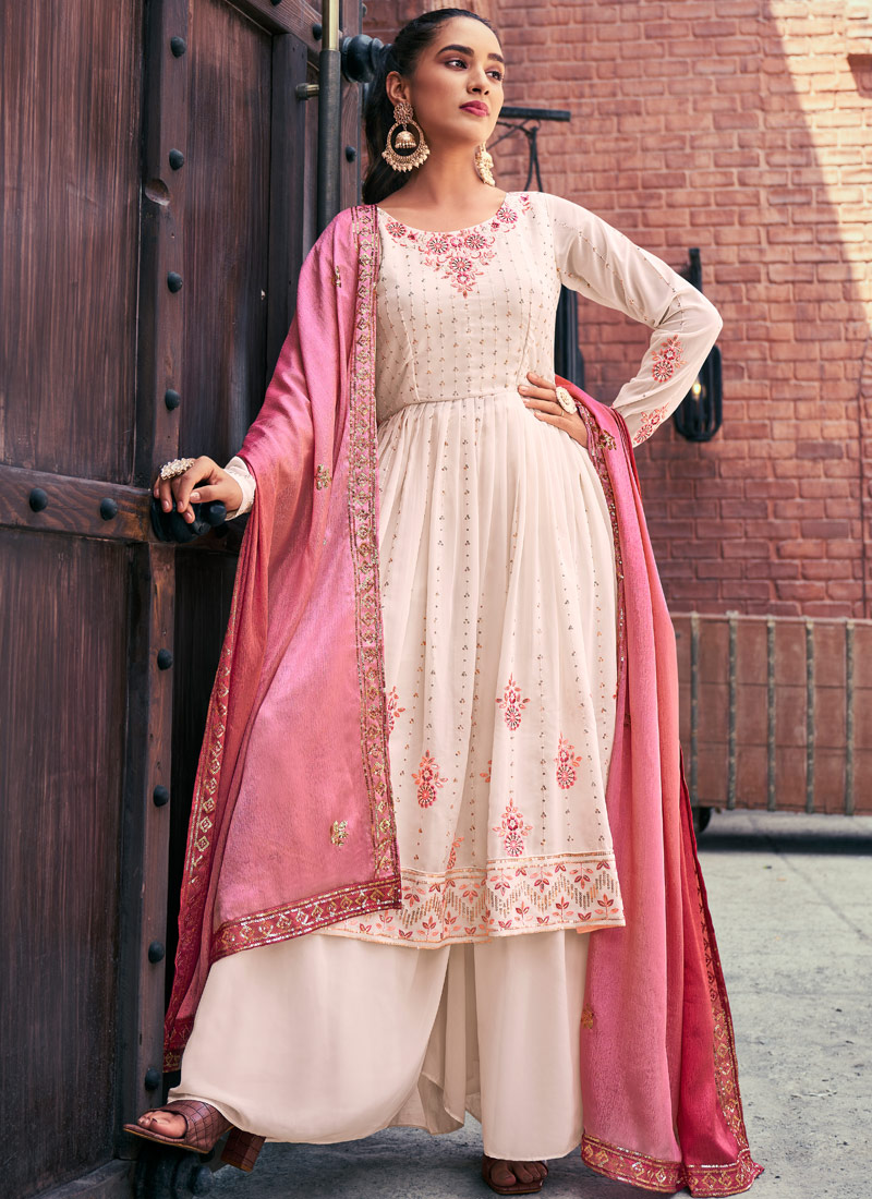 Chiku Georgette Mirror Work Embroidered Festive Wear Salwar Kameez