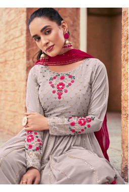 Grey Georgette Mirror Work Festive Wear Salwar Kameez
