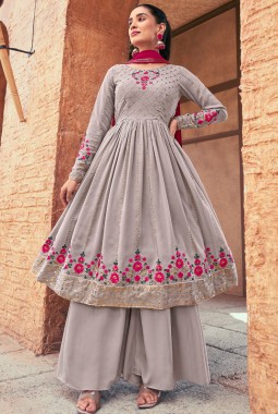 Grey Georgette Mirror Work Festive Wear Salwar Kameez