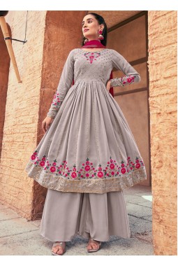 Grey Georgette Mirror Work Festive Wear Salwar Kameez