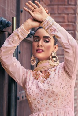 Baby Pink Georgette Mirror Work Festive Wear Salwar Kameez