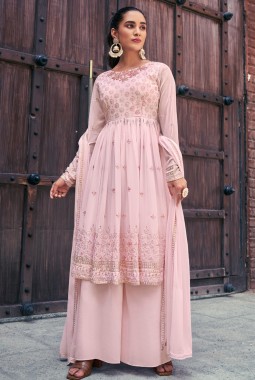 Baby Pink Georgette Mirror Work Festive Wear Salwar Kameez