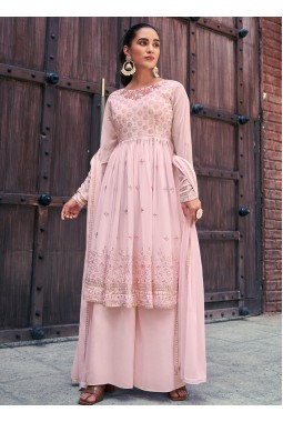 Baby Pink Georgette Mirror Work Festive Wear Salwar Kameez