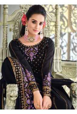 Dark Blue Georgette Embroidered Festive Wear Salwar Kameez