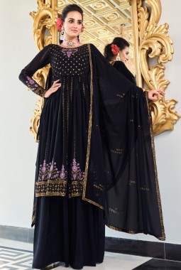 Dark Blue Georgette Embroidered Festive Wear Salwar Kameez