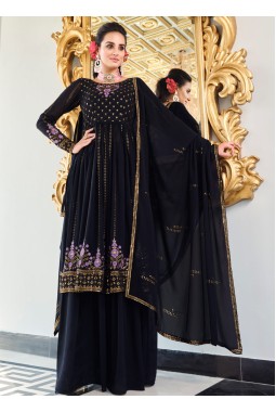 Dark Blue Georgette Embroidered Festive Wear Salwar Kameez