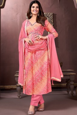 Pink Rayon Handwork Casual Wear Salwar Kameez
