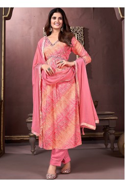 Pink Rayon Handwork Casual Wear Salwar Kameez