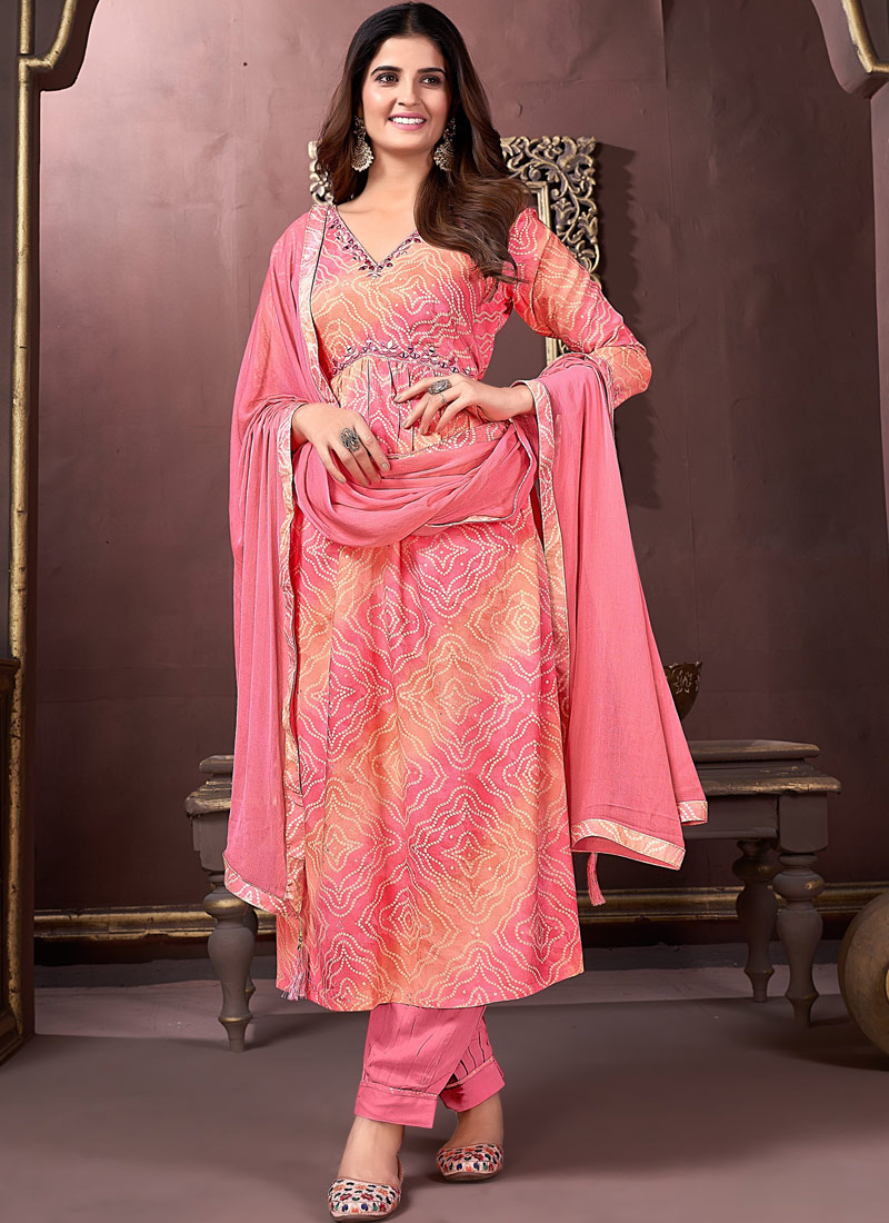 Pink Rayon Handwork Casual Wear Salwar Kameez