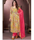 Green Rayon Handwork Casual Wear Salwar Kameez