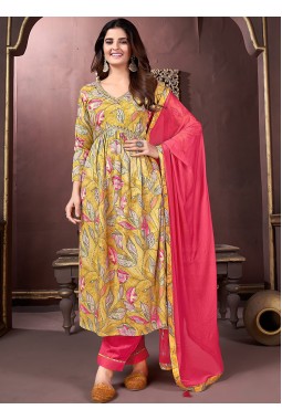 Green Rayon Handwork Casual Wear Salwar Kameez