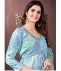 Blue Rayon Handwork Casual Wear Salwar Kameez