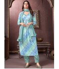 Blue Rayon Handwork Casual Wear Salwar Kameez