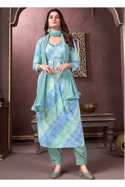 Blue Rayon Handwork Casual Wear Salwar Kameez