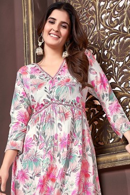 Pink Rayon Handwork Casual Salwar Kameez