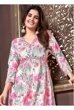 Pink Rayon Handwork Casual Salwar Kameez