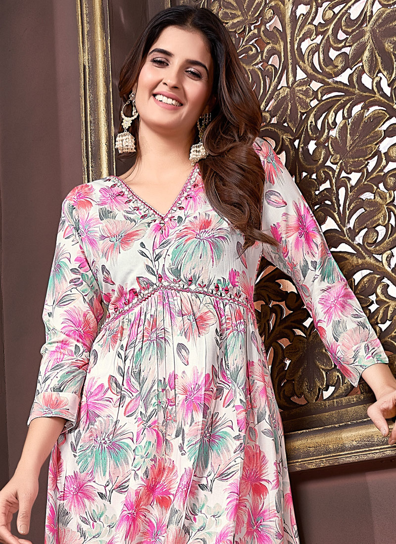 Pink Rayon Handwork Casual Salwar Kameez