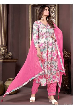 Pink Rayon Handwork Casual Salwar Kameez