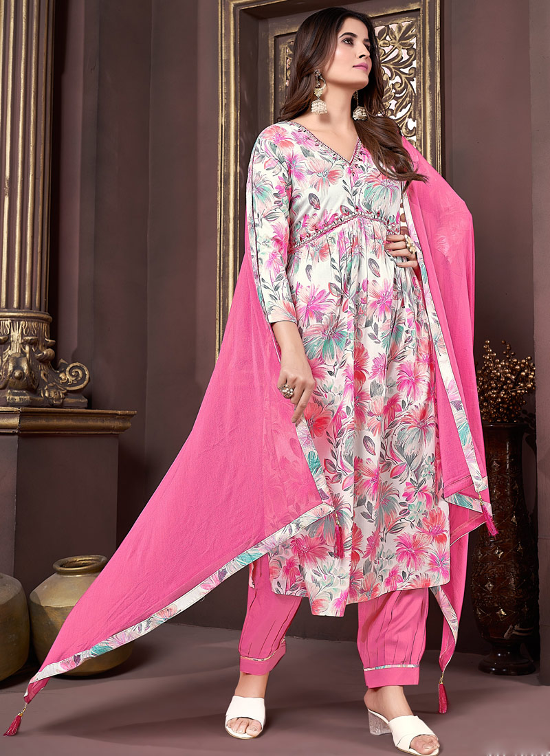 Pink Rayon Handwork Casual Salwar Kameez