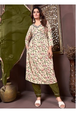 Green Rayon Handwork Casual Salwar Kameez
