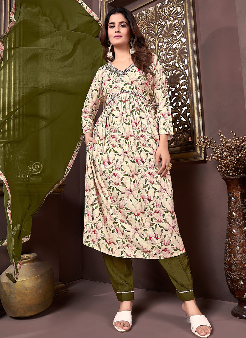 Green Rayon Handwork Casual Salwar Kameez