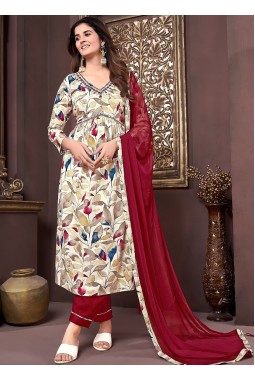 Maroon Rayon Handwork Casual Salwar Kameez