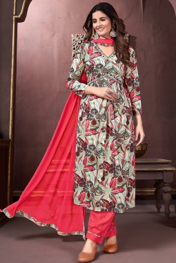 Vibrant Orange Rayon Handwork Casual Salwar Kameez For Everyday Elegance