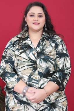 Navy Blue Rayon Printed Big Size Co-Ord Sets