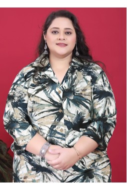 Navy Blue Rayon Printed Big Size Co-Ord Sets