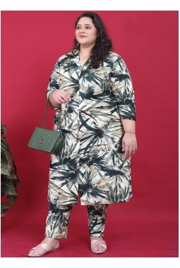 Navy Blue Rayon Printed Big Size Co-Ord Sets