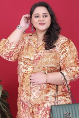 Pink And Brown Premium Vertical Printed Big Size Co-Ord Sets