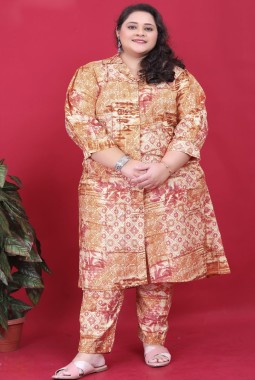 Pink And Brown Premium Vertical Printed Big Size Co-Ord Sets