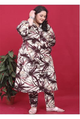 Maroon Rayon Printed Big Size Co-Ord Sets