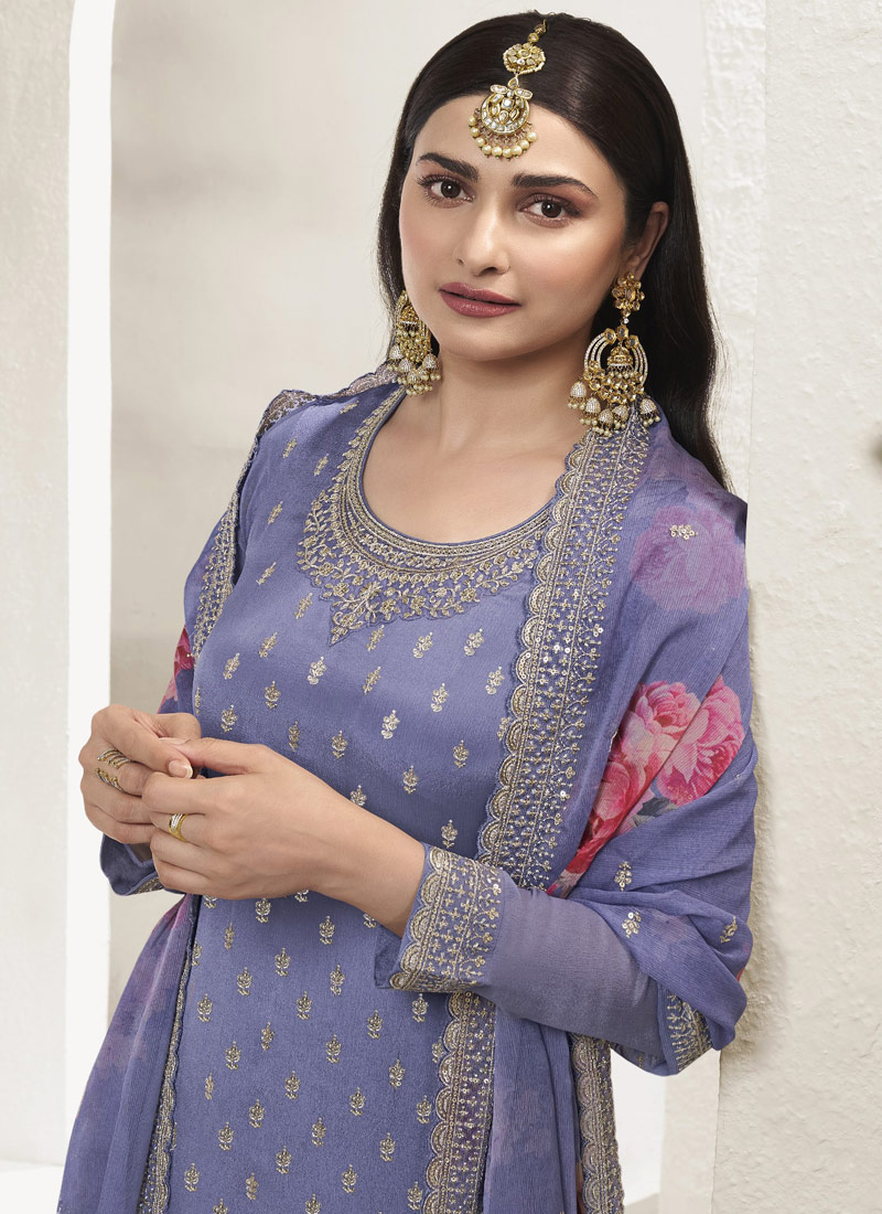 Lavender Viscose Chinon Zari Work Salwar Plazzo Set