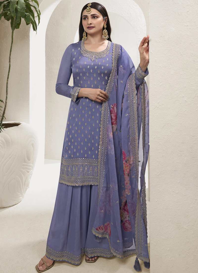 Lavender Viscose Chinon Zari Work Salwar Plazzo Set